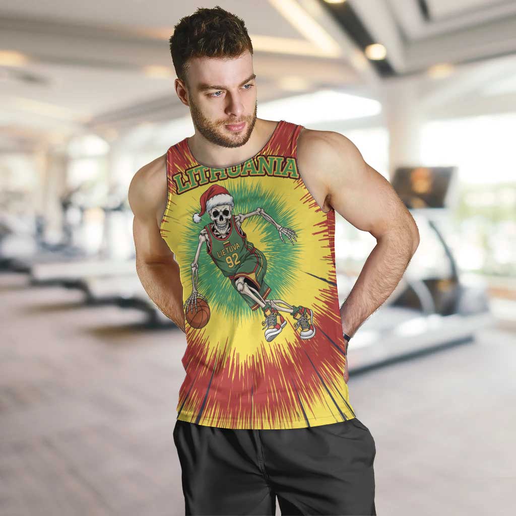 Personalized Lithuania Christmas Tie Dye Men Tank Top Skeleton Basketball Slam Dunk LT19