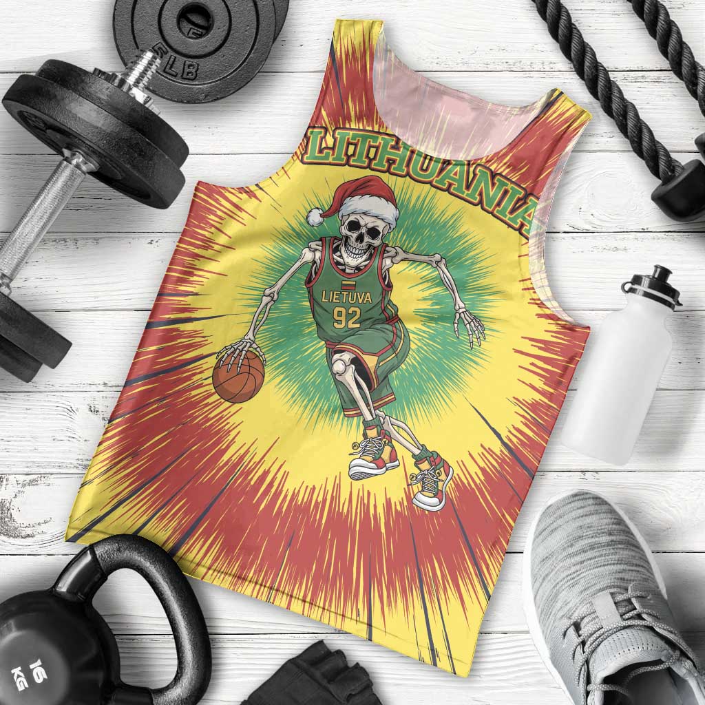 Personalized Lithuania Christmas Tie Dye Men Tank Top Skeleton Basketball Slam Dunk LT19