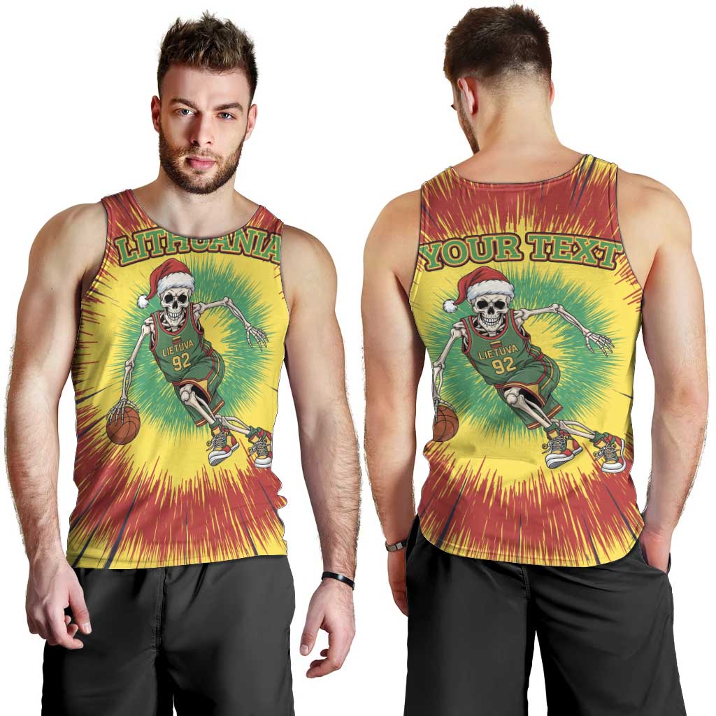 Personalized Lithuania Christmas Tie Dye Men Tank Top Skeleton Basketball Slam Dunk LT19