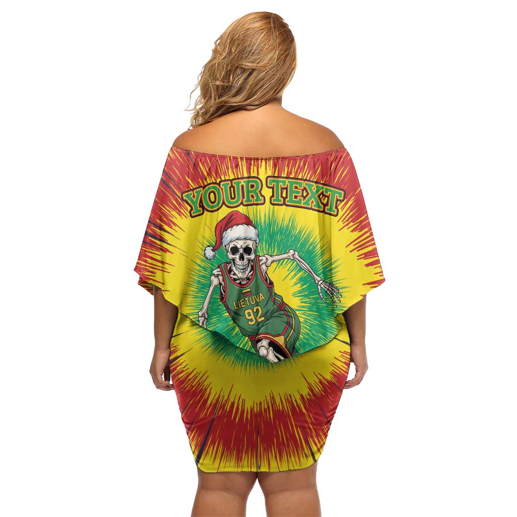 Personalized Lithuania Christmas Tie Dye Off Shoulder Short Dress Skeleton Basketball Slam Dunk LT19