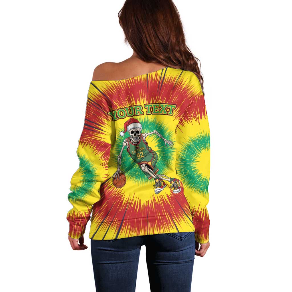 Personalized Lithuania Christmas Tie Dye Off Shoulder Sweater Skeleton Basketball Slam Dunk LT19