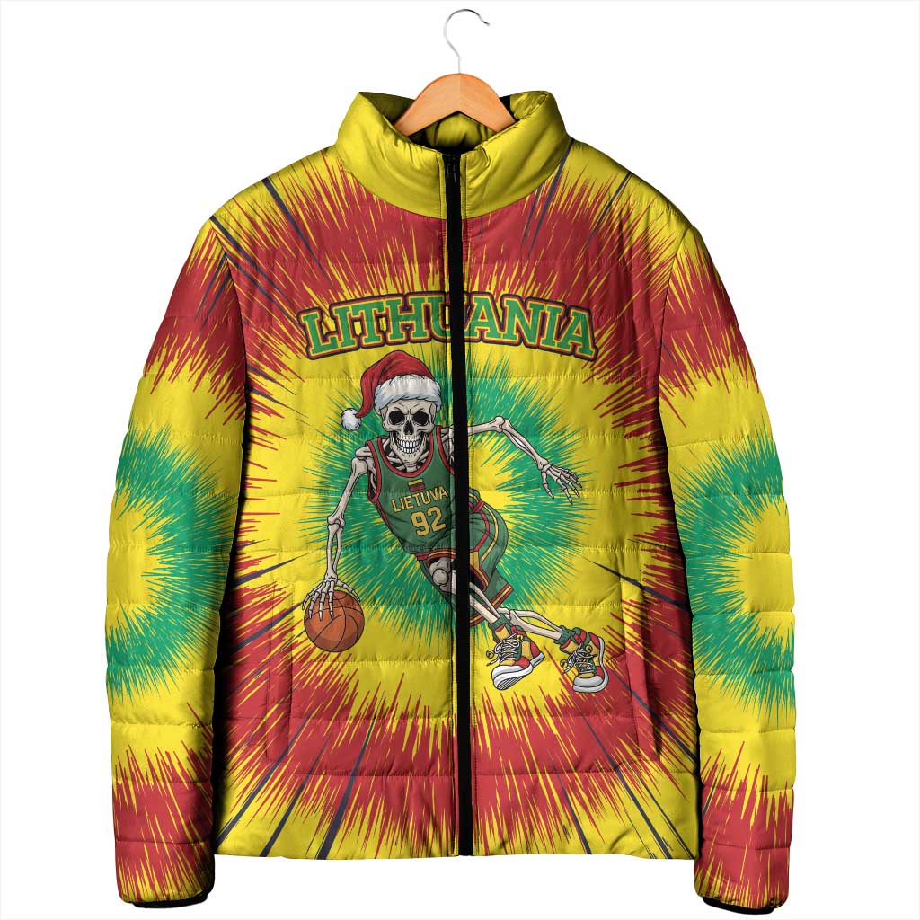 Personalized Lithuania Christmas Tie Dye Padded Jacket Skeleton Basketball Slam Dunk LT19
