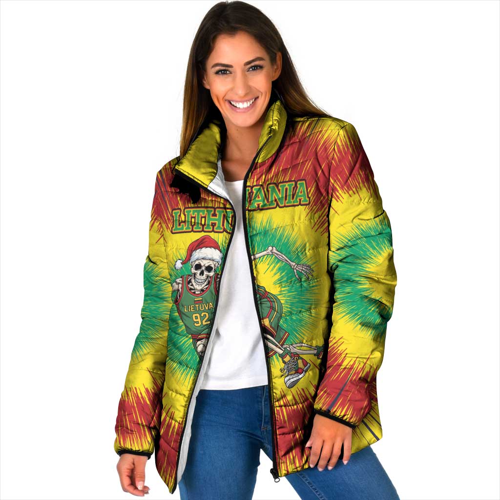Personalized Lithuania Christmas Tie Dye Padded Jacket Skeleton Basketball Slam Dunk LT19