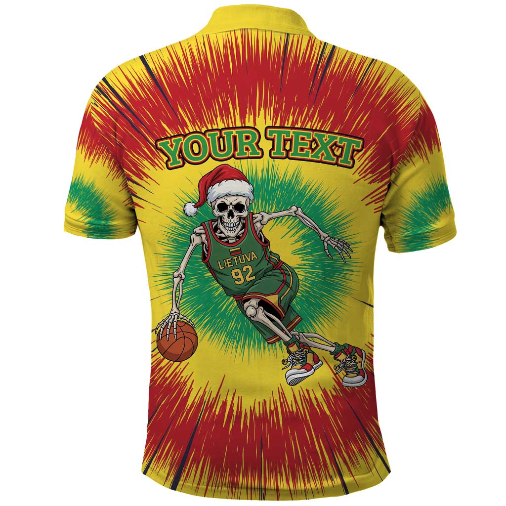 Personalized Lithuania Christmas Tie Dye Polo Shirt Skeleton Basketball Slam Dunk LT19