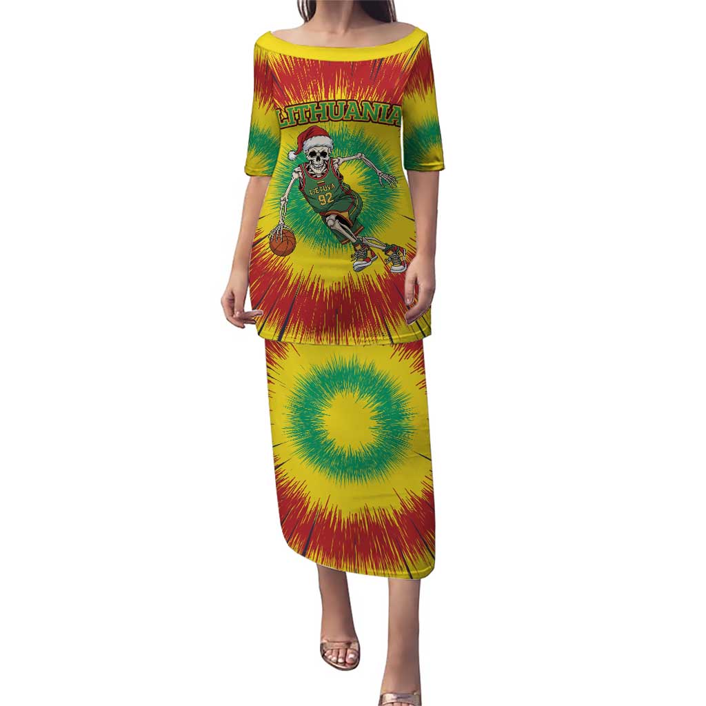 Personalized Lithuania Christmas Tie Dye Puletasi Skeleton Basketball Slam Dunk LT19