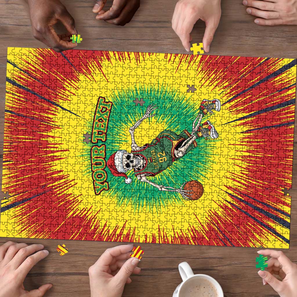 Lithuania Christmas Tie Dye Puzzle Skeleton Basketball Slam Dunk - Wonder Print Shop