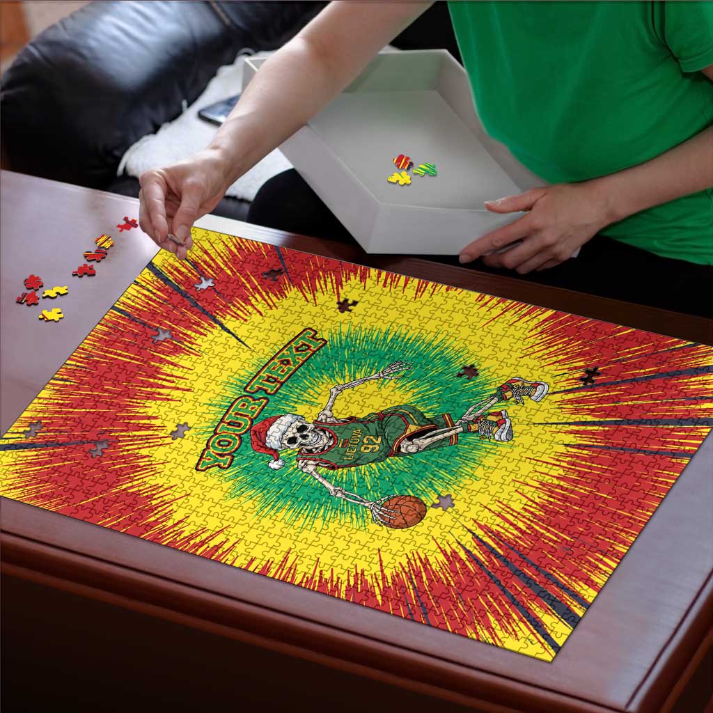 Lithuania Christmas Tie Dye Puzzle Skeleton Basketball Slam Dunk - Wonder Print Shop