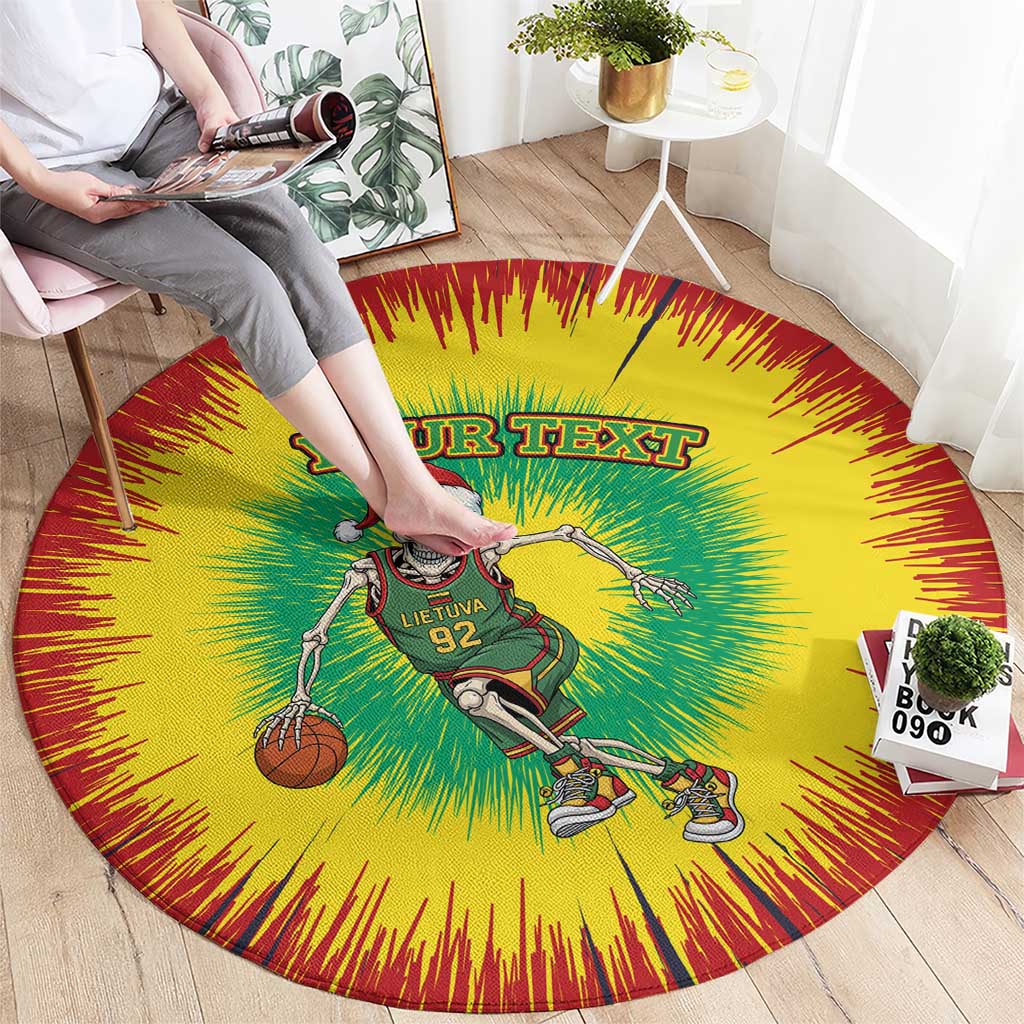 Lithuania Christmas Tie Dye Round Carpet Skeleton Basketball Slam Dunk - Wonder Print Shop