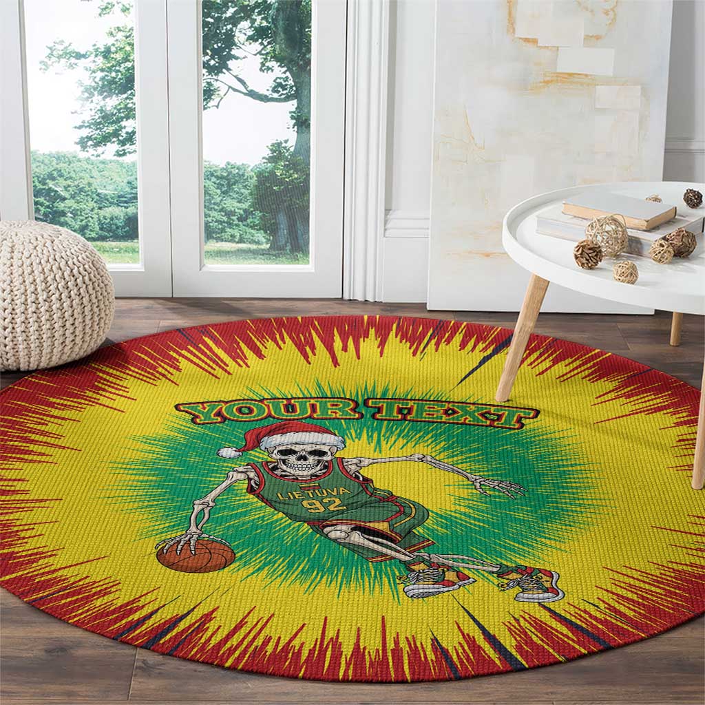 Lithuania Christmas Tie Dye Round Carpet Skeleton Basketball Slam Dunk - Wonder Print Shop