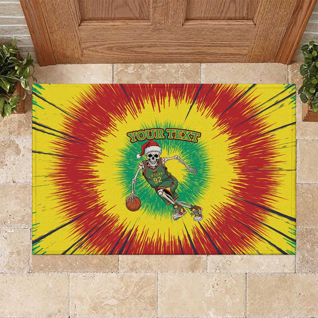 Lithuania Christmas Tie Dye Rubber Doormat Skeleton Basketball Slam Dunk - Wonder Print Shop