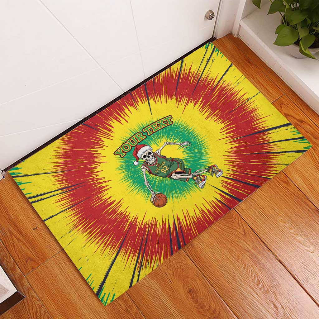 Lithuania Christmas Tie Dye Rubber Doormat Skeleton Basketball Slam Dunk - Wonder Print Shop