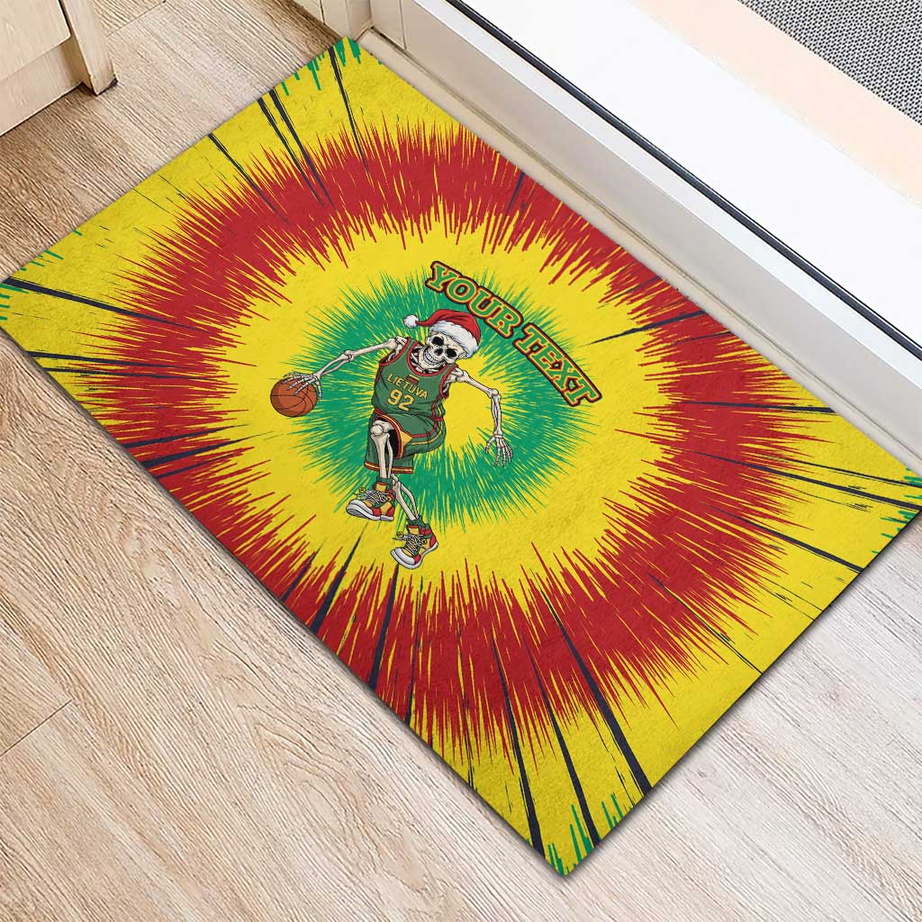 Lithuania Christmas Tie Dye Rubber Doormat Skeleton Basketball Slam Dunk - Wonder Print Shop