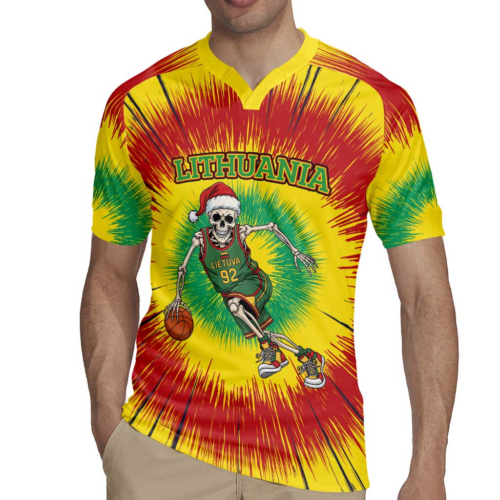 Personalized Lithuania Christmas Tie Dye Rugby Jersey Skeleton Basketball Slam Dunk LT19