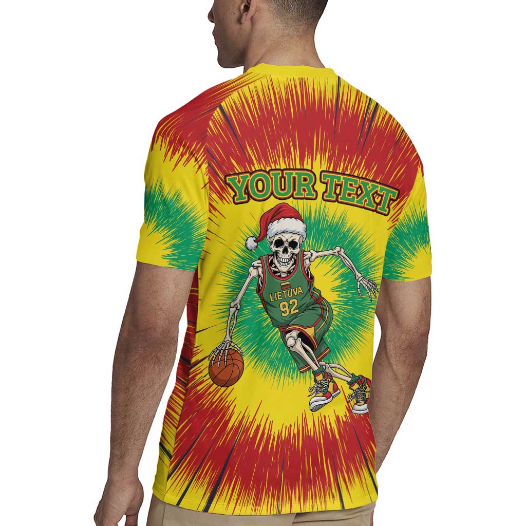 Personalized Lithuania Christmas Tie Dye Rugby Jersey Skeleton Basketball Slam Dunk LT19