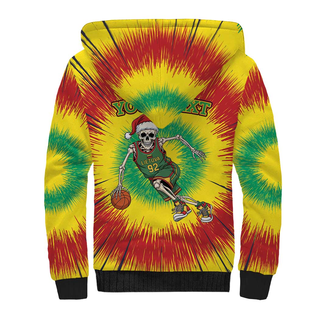 Personalized Lithuania Christmas Tie Dye Sherpa Hoodie Skeleton Basketball Slam Dunk LT19