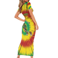 Personalized Lithuania Christmas Tie Dye Short Sleeve Bodycon Dress Skeleton Basketball Slam Dunk LT19