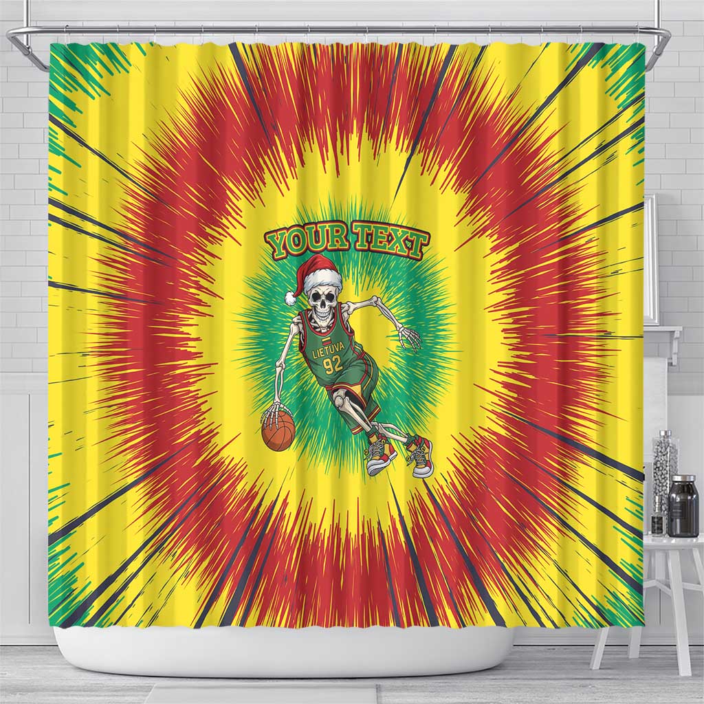 Lithuania Christmas Tie Dye Shower Curtain Skeleton Basketball Slam Dunk - Wonder Print Shop