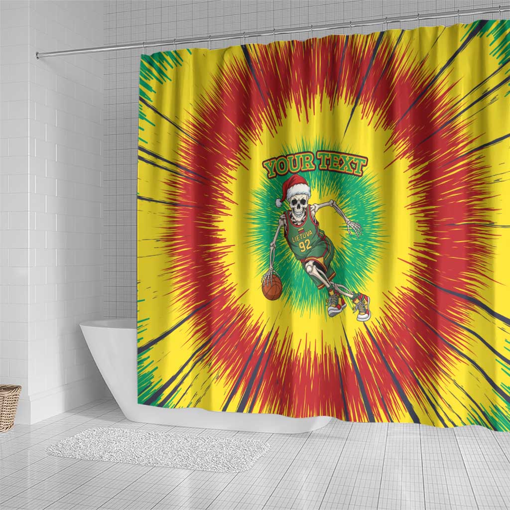 Lithuania Christmas Tie Dye Shower Curtain Skeleton Basketball Slam Dunk - Wonder Print Shop
