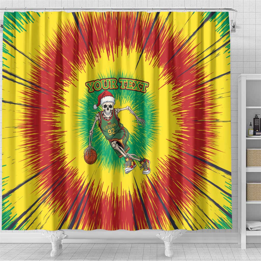 Lithuania Christmas Tie Dye Shower Curtain Skeleton Basketball Slam Dunk - Wonder Print Shop