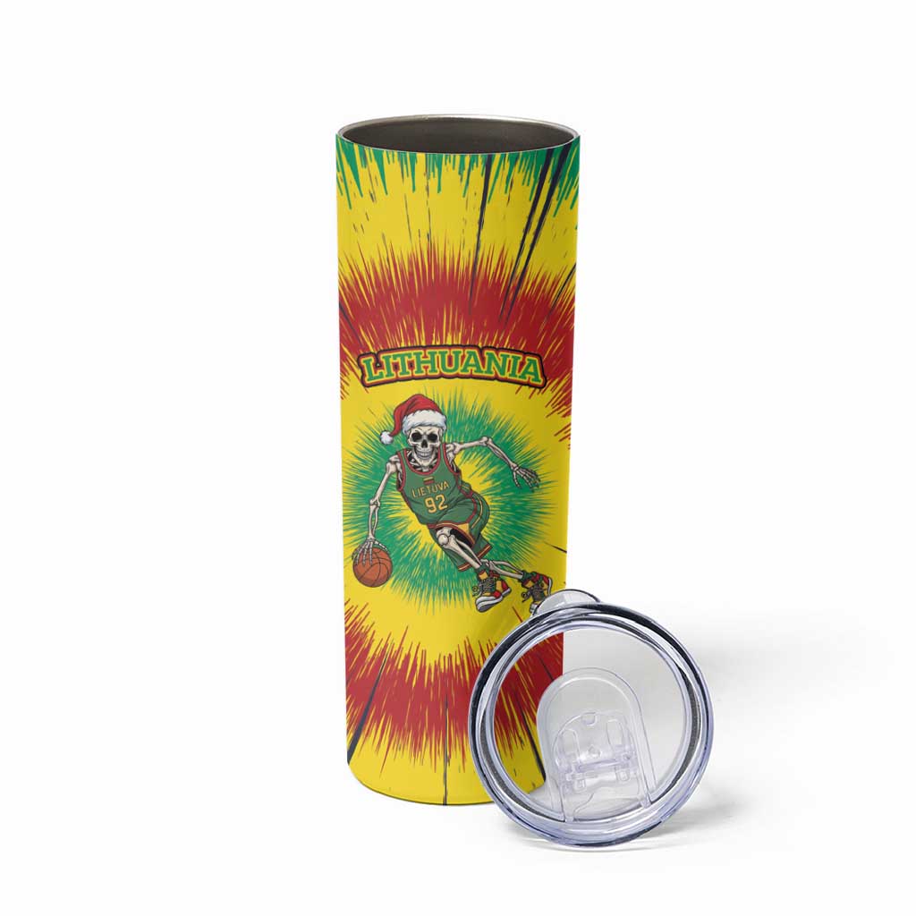Lithuania Christmas Tie Dye Skinny Tumbler Skeleton Basketball Slam Dunk - Wonder Print Shop