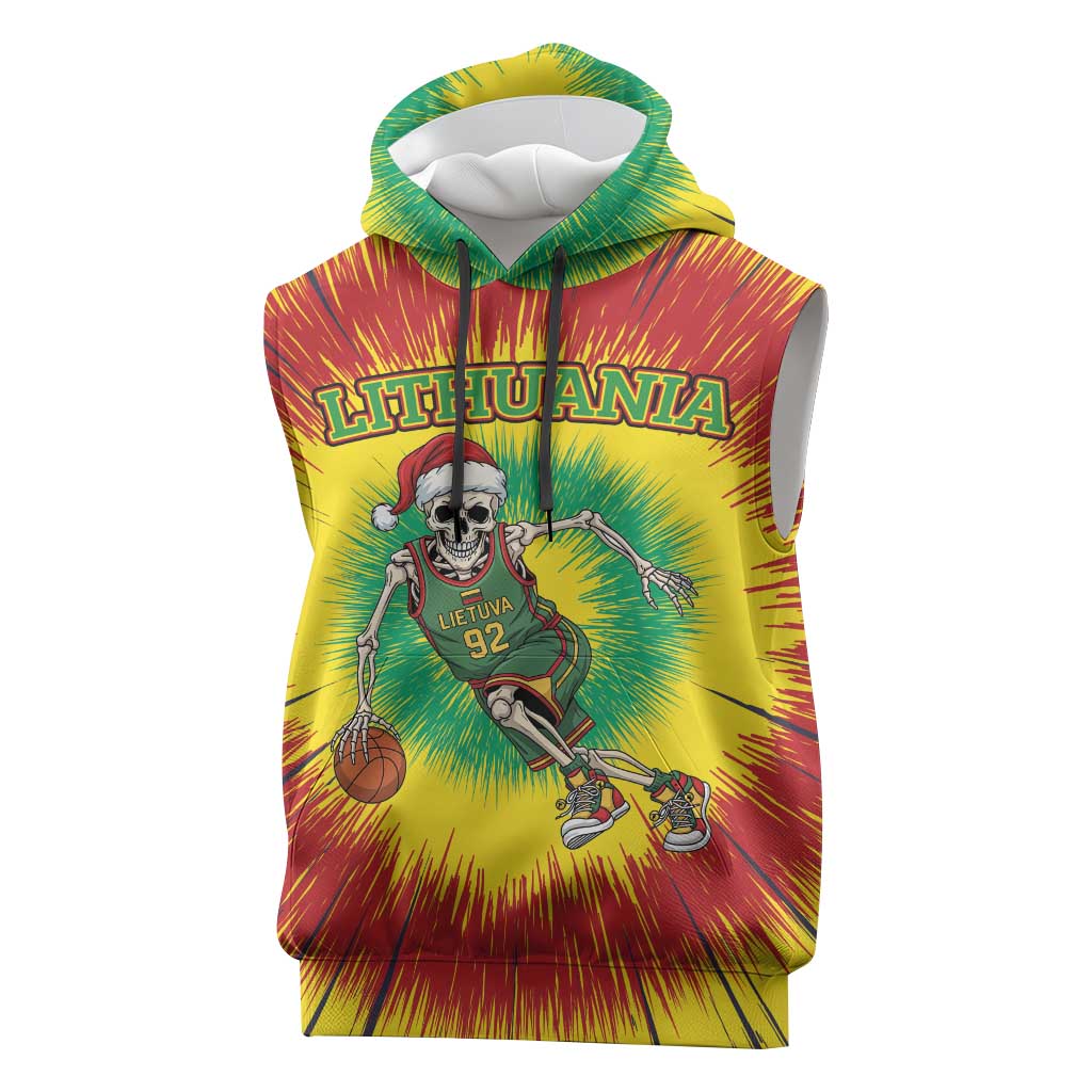 Personalized Lithuania Christmas Tie Dye Sleeveless Hoodie Skeleton Basketball Slam Dunk LT19