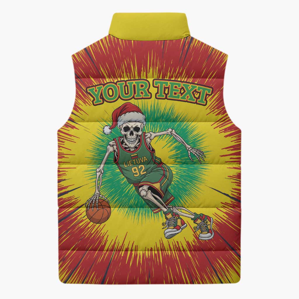 Personalized Lithuania Christmas Tie Dye Sleeveless Puffer Jacket Skeleton Basketball Slam Dunk LT19