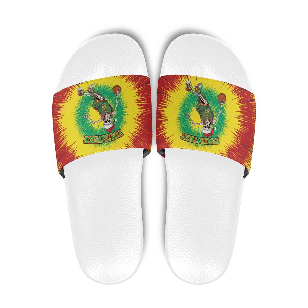 Lithuania Christmas Tie Dye Slide Sandals Skeleton Basketball Slam Dunk - Wonder Print Shop