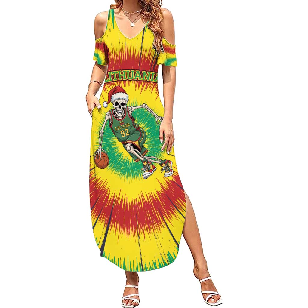 Personalized Lithuania Christmas Tie Dye Summer Maxi Dress Skeleton Basketball Slam Dunk LT19
