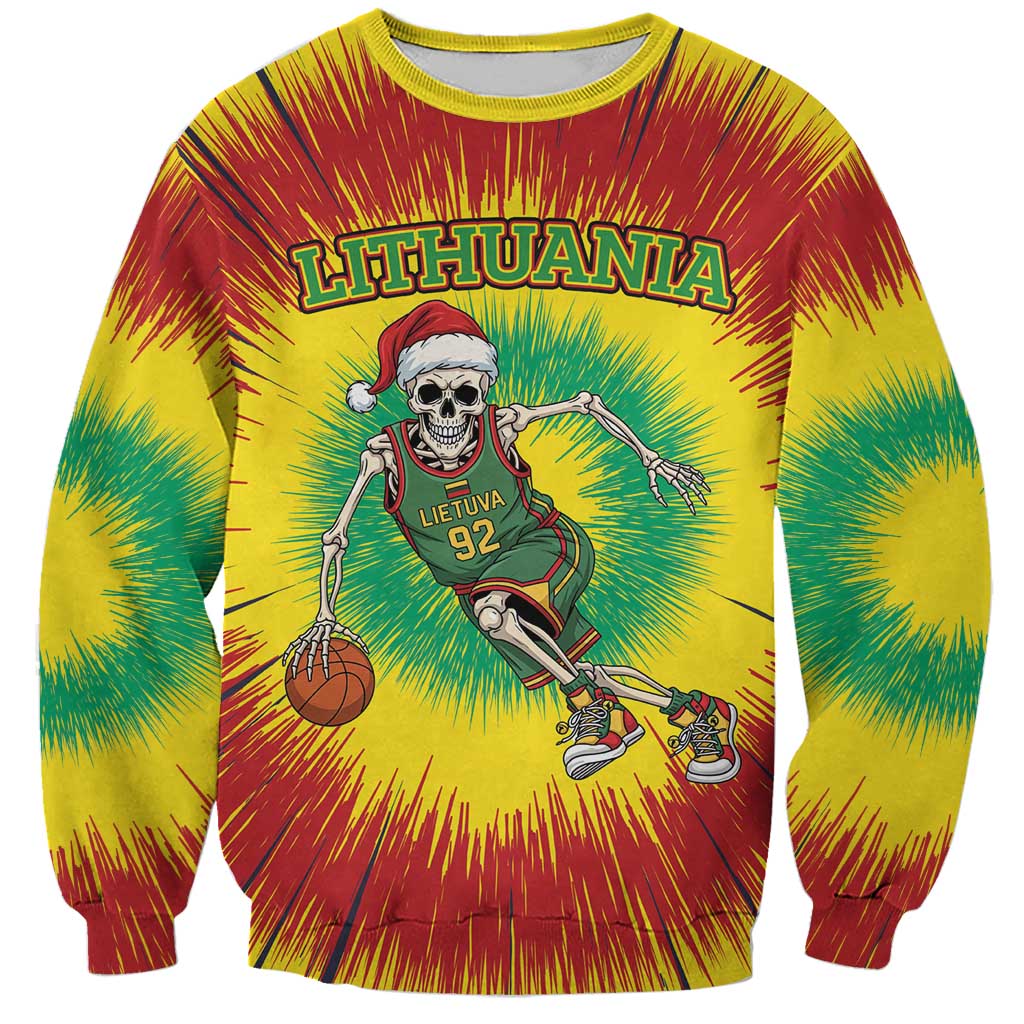Personalized Lithuania Christmas Tie Dye Sweatshirt Skeleton Basketball Slam Dunk LT19