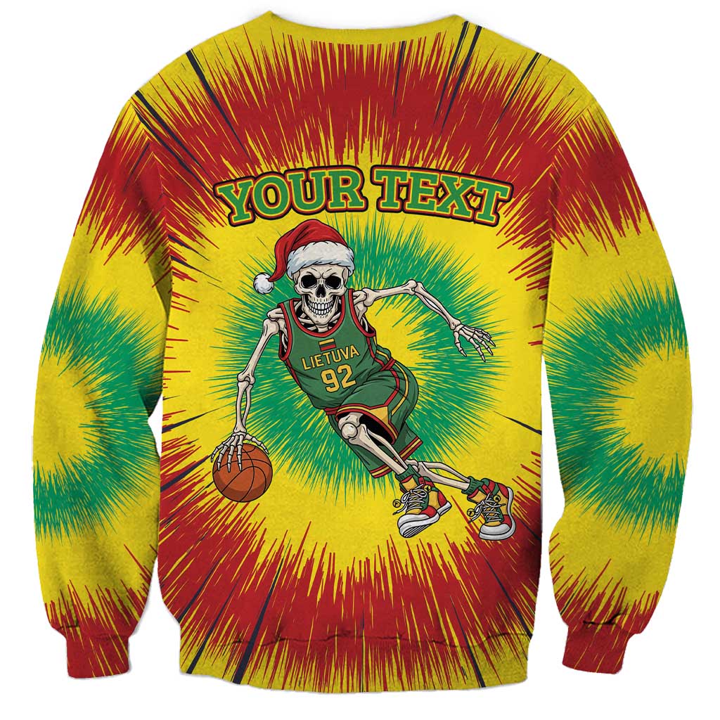 Personalized Lithuania Christmas Tie Dye Sweatshirt Skeleton Basketball Slam Dunk LT19