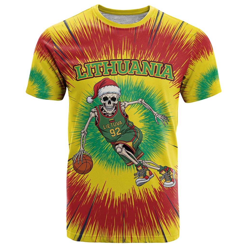 Personalized Lithuania Christmas Tie Dye T Shirt Skeleton Basketball Slam Dunk LT19