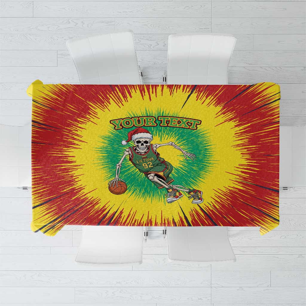 Lithuania Christmas Tie Dye Tablecloth Skeleton Basketball Slam Dunk - Wonder Print Shop