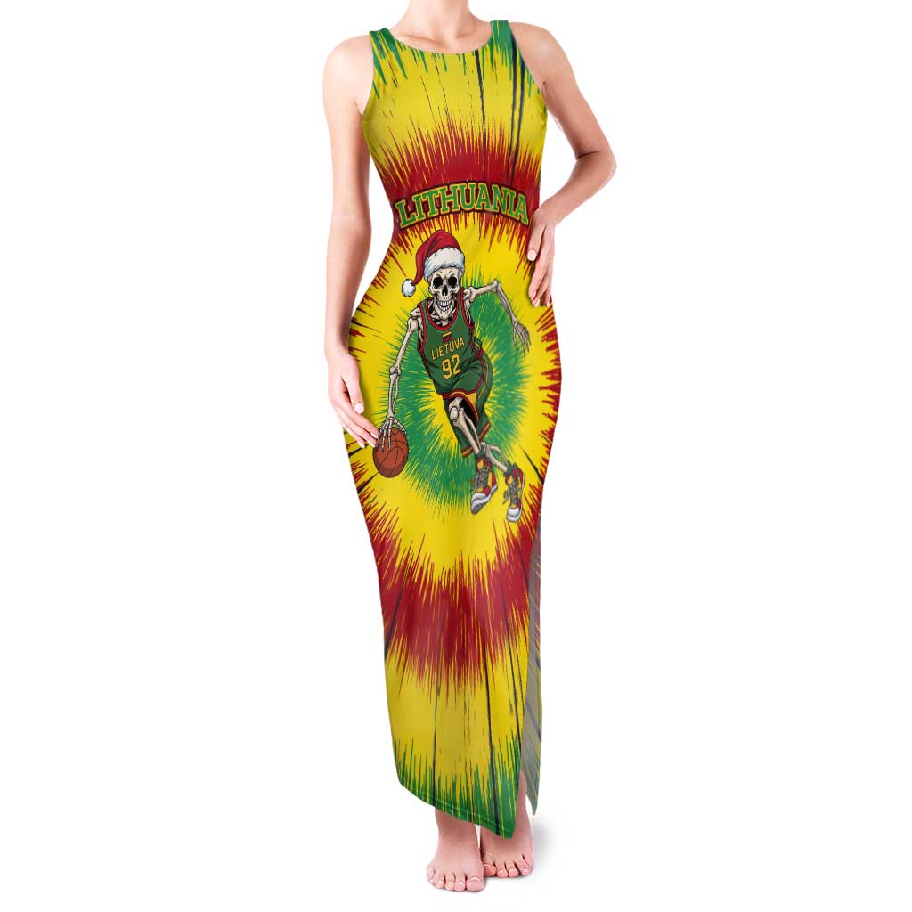 Personalized Lithuania Christmas Tie Dye Tank Maxi Dress Skeleton Basketball Slam Dunk LT19