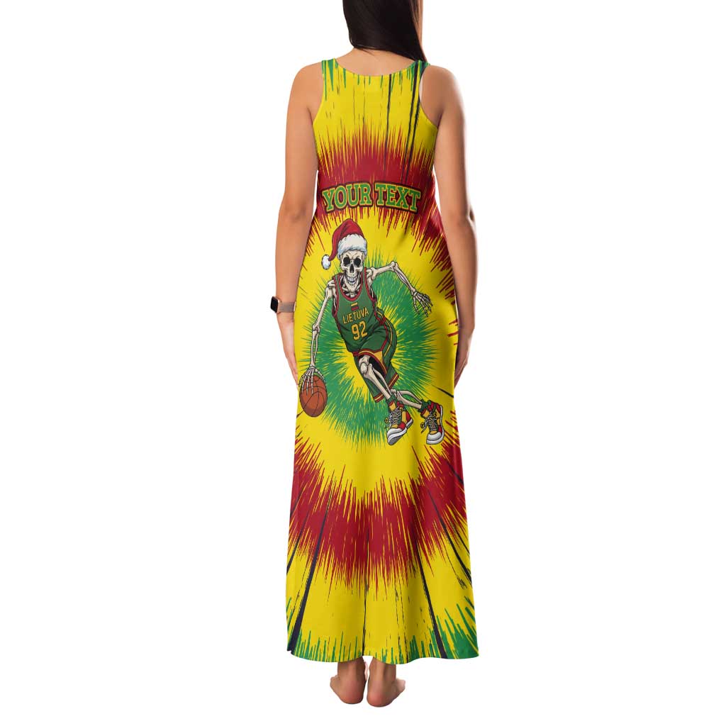 Personalized Lithuania Christmas Tie Dye Tank Maxi Dress Skeleton Basketball Slam Dunk LT19