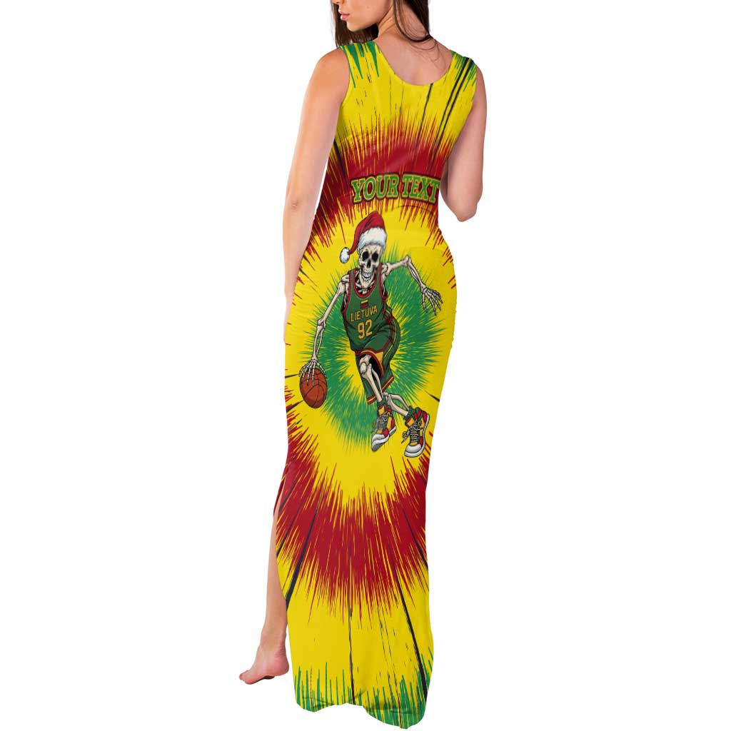 Personalized Lithuania Christmas Tie Dye Tank Maxi Dress Skeleton Basketball Slam Dunk LT19
