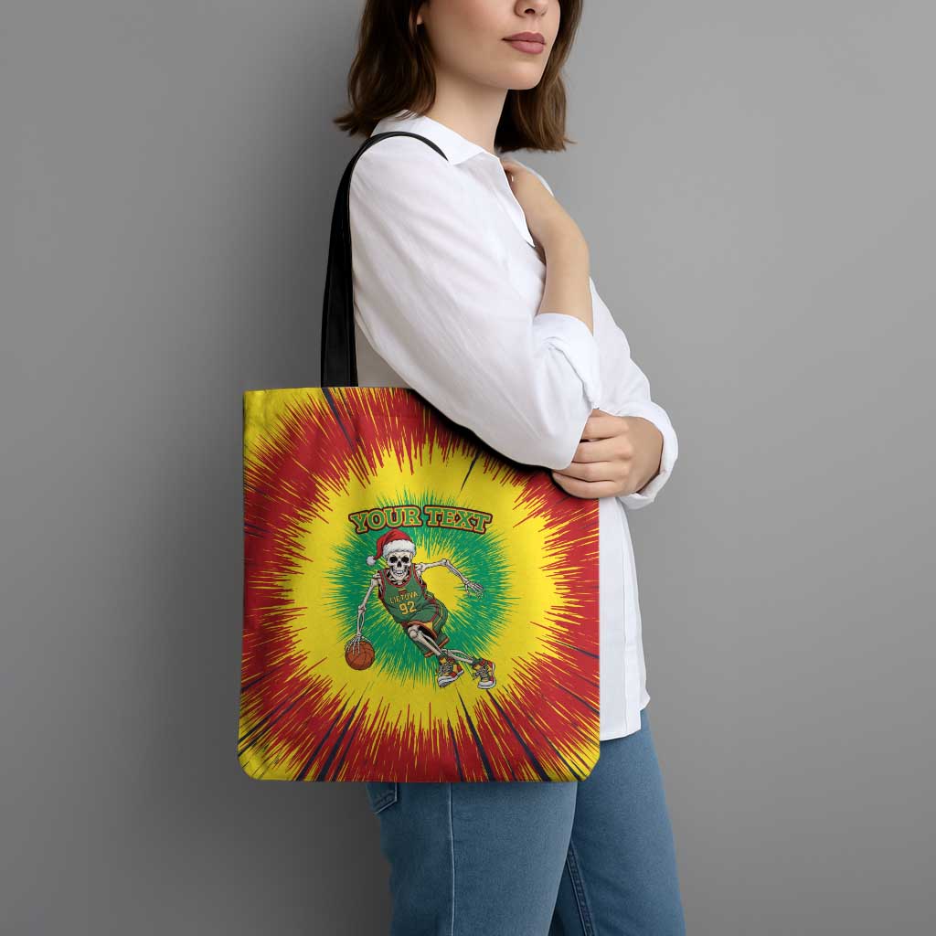 Lithuania Christmas Tie Dye Tote Bag Skeleton Basketball Slam Dunk - Wonder Print Shop