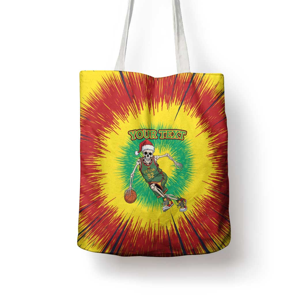 Lithuania Christmas Tie Dye Tote Bag Skeleton Basketball Slam Dunk - Wonder Print Shop