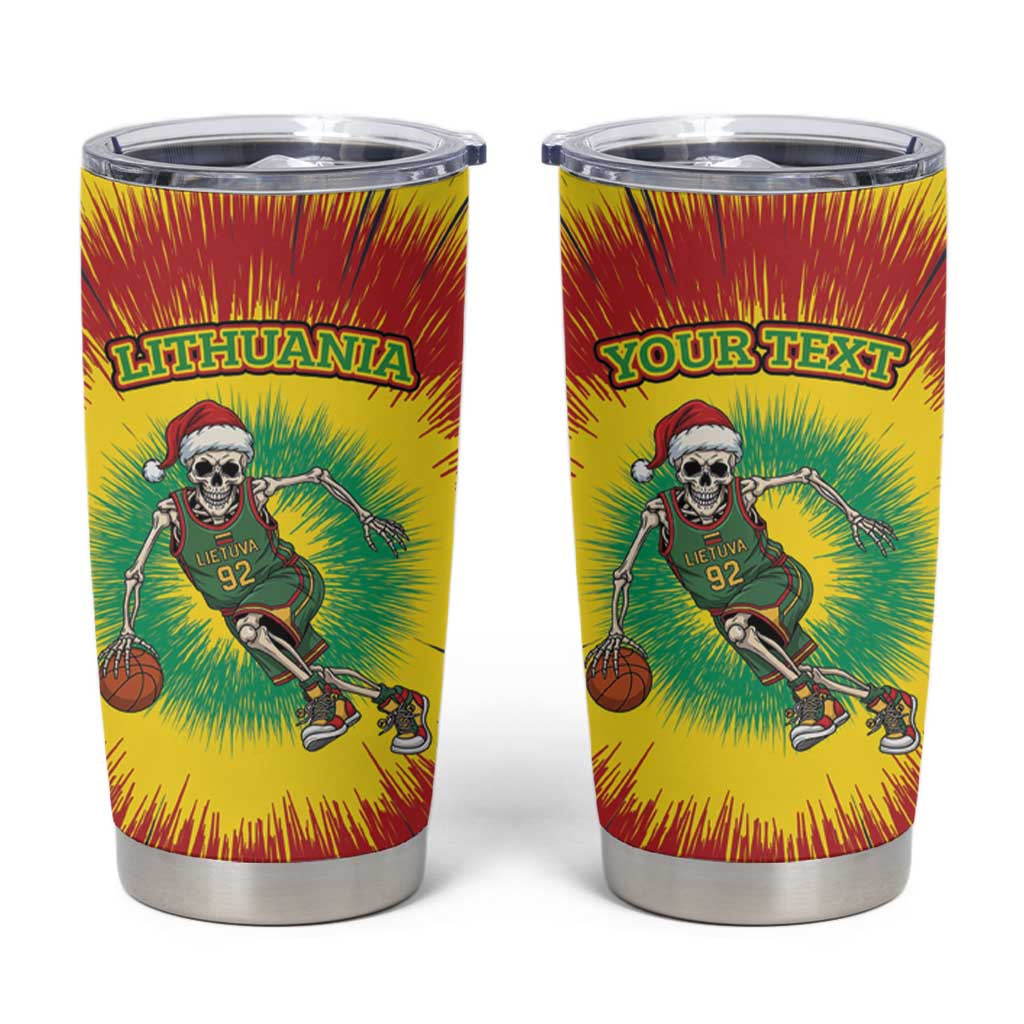Lithuania Christmas Tie Dye Tumbler Cup Skeleton Basketball Slam Dunk - Wonder Print Shop