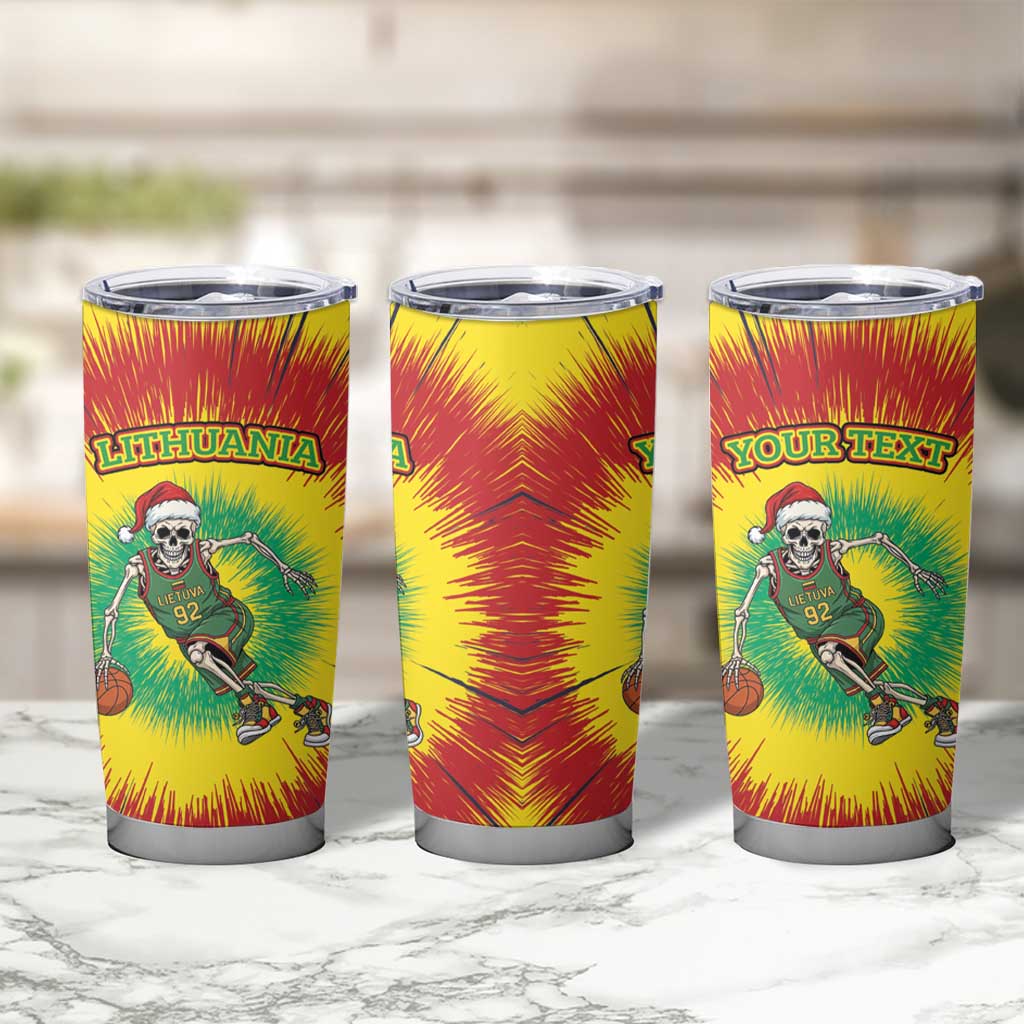 Lithuania Christmas Tie Dye Tumbler Cup Skeleton Basketball Slam Dunk - Wonder Print Shop