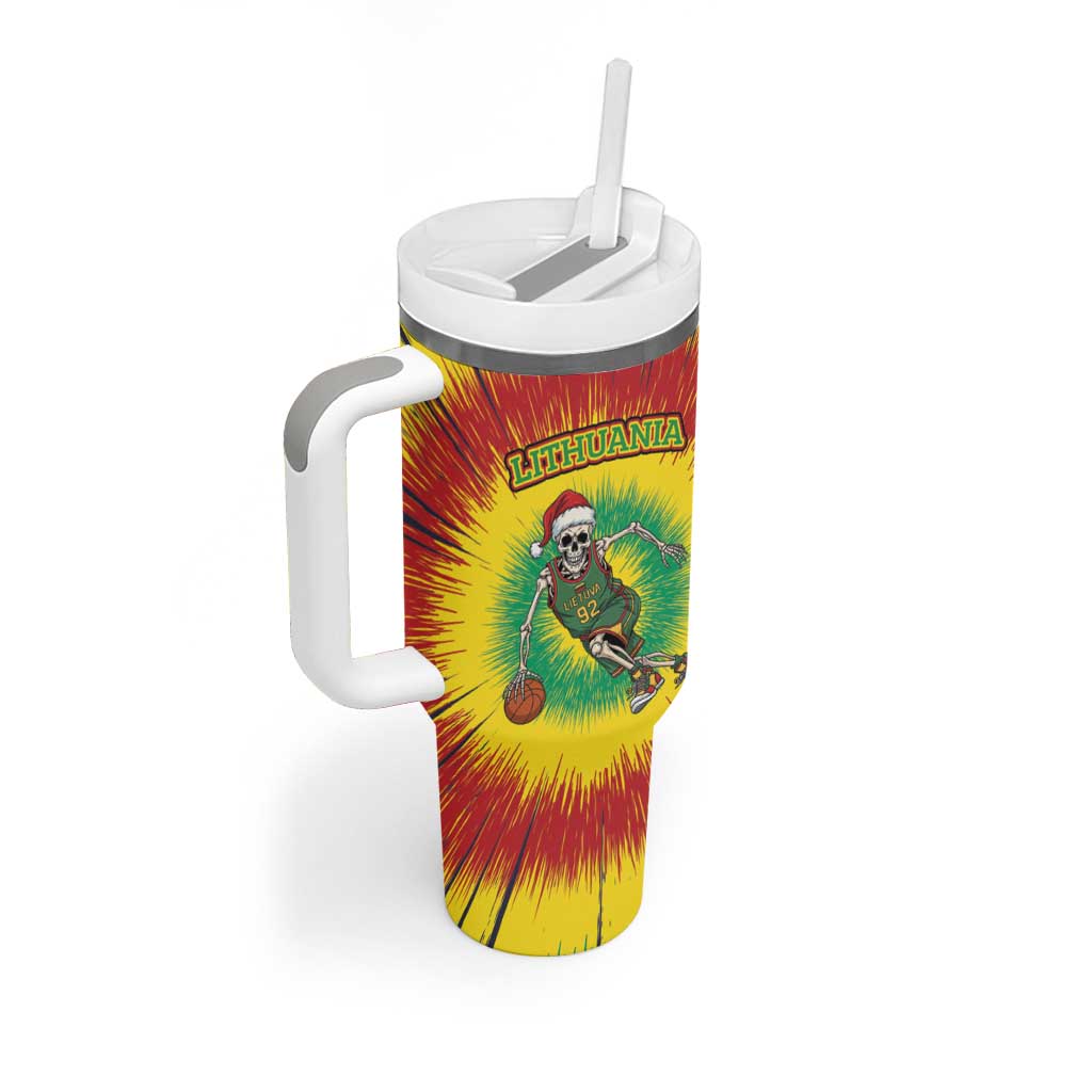 Lithuania Christmas Tie Dye Tumbler With Handle Skeleton Basketball Slam Dunk - Wonder Print Shop