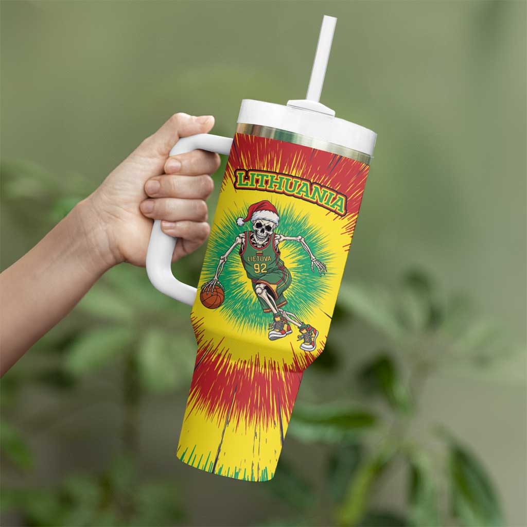 Lithuania Christmas Tie Dye Tumbler With Handle Skeleton Basketball Slam Dunk - Wonder Print Shop