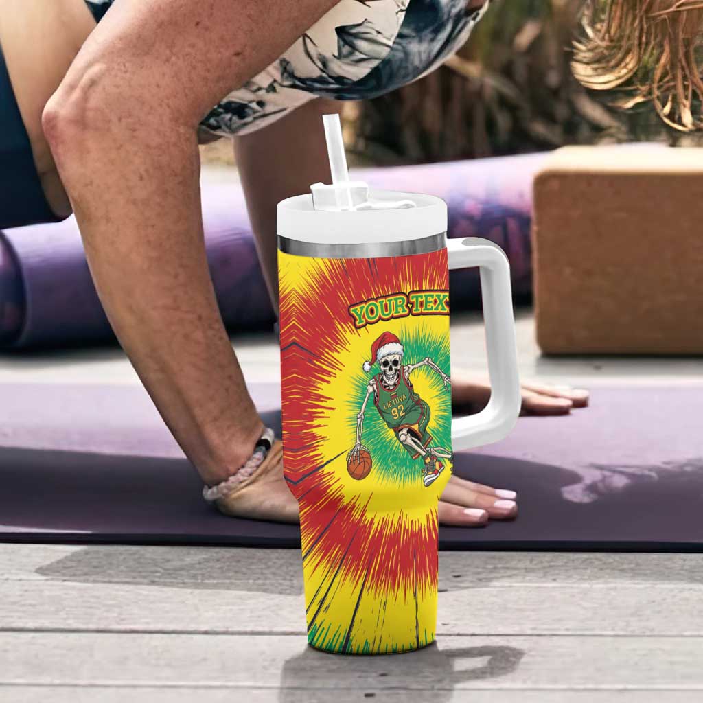 Lithuania Christmas Tie Dye Tumbler With Handle Skeleton Basketball Slam Dunk - Wonder Print Shop