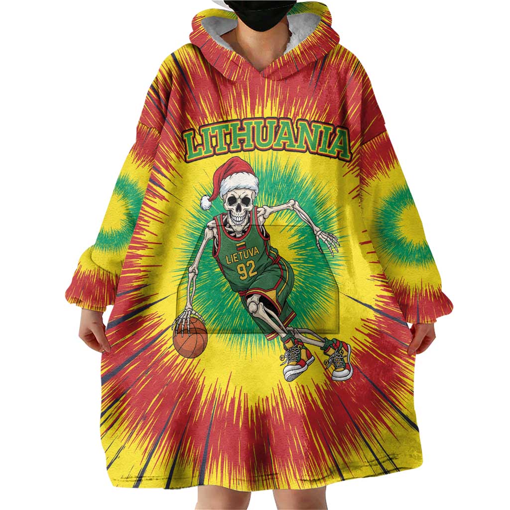 Personalized Lithuania Christmas Tie Dye Wearable Blanket Hoodie Skeleton Basketball Slam Dunk LT19