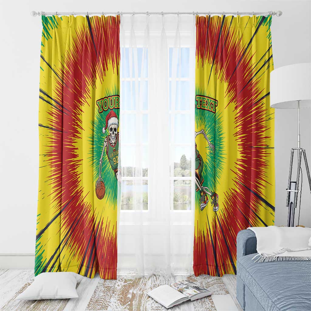 Lithuania Christmas Tie Dye Window Curtain Skeleton Basketball Slam Dunk - Wonder Print Shop