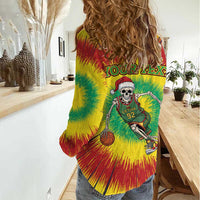 Personalized Lithuania Christmas Tie Dye Women Casual Shirt Skeleton Basketball Slam Dunk LT19
