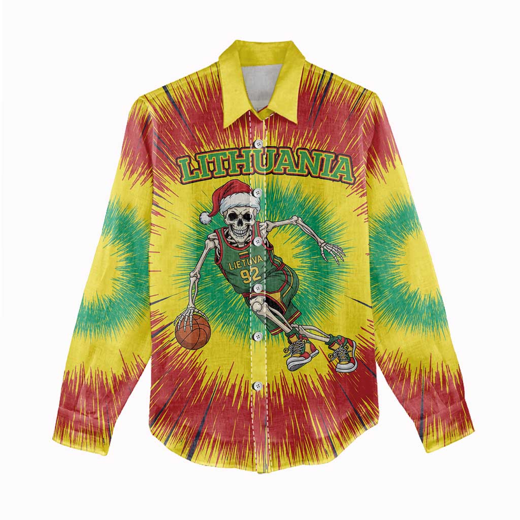 Personalized Lithuania Christmas Tie Dye Women Casual Shirt Skeleton Basketball Slam Dunk LT19