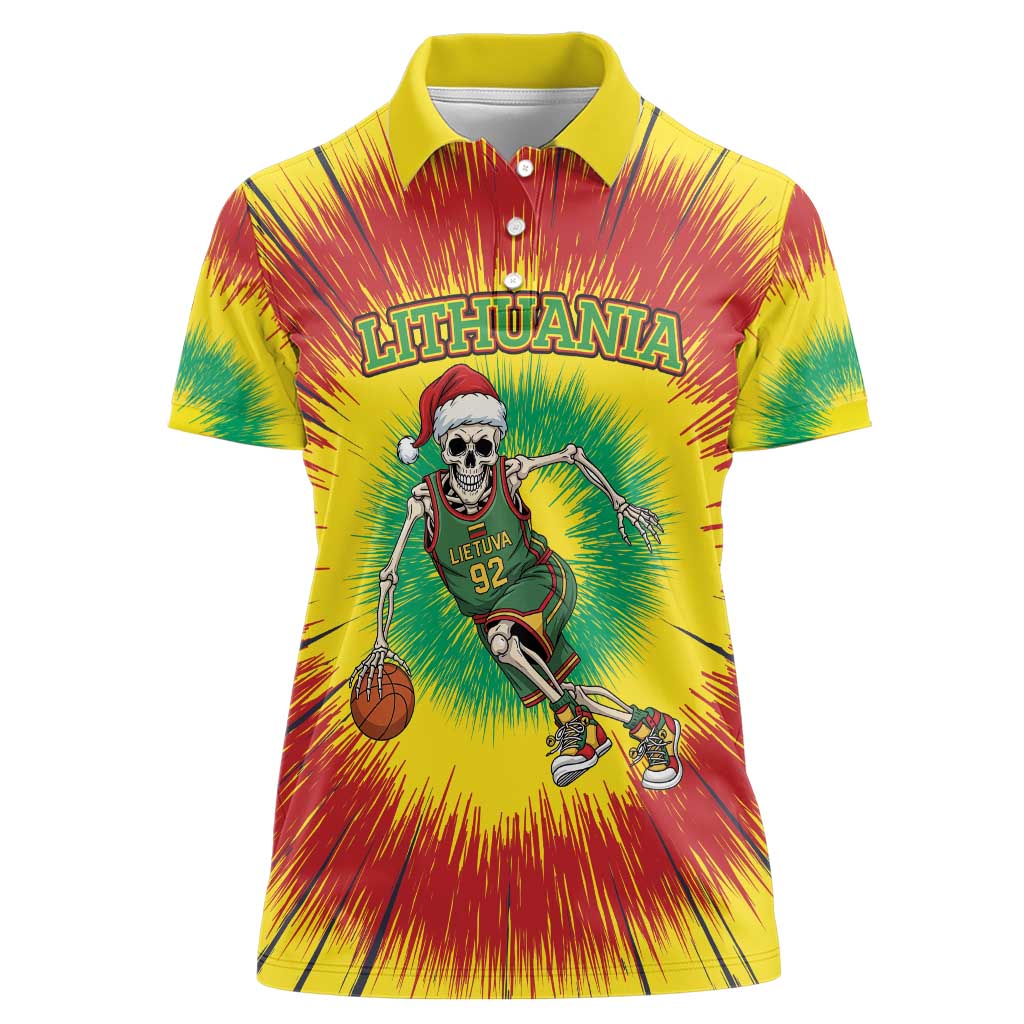 Personalized Lithuania Christmas Tie Dye Women Polo Shirt Skeleton Basketball Slam Dunk LT19