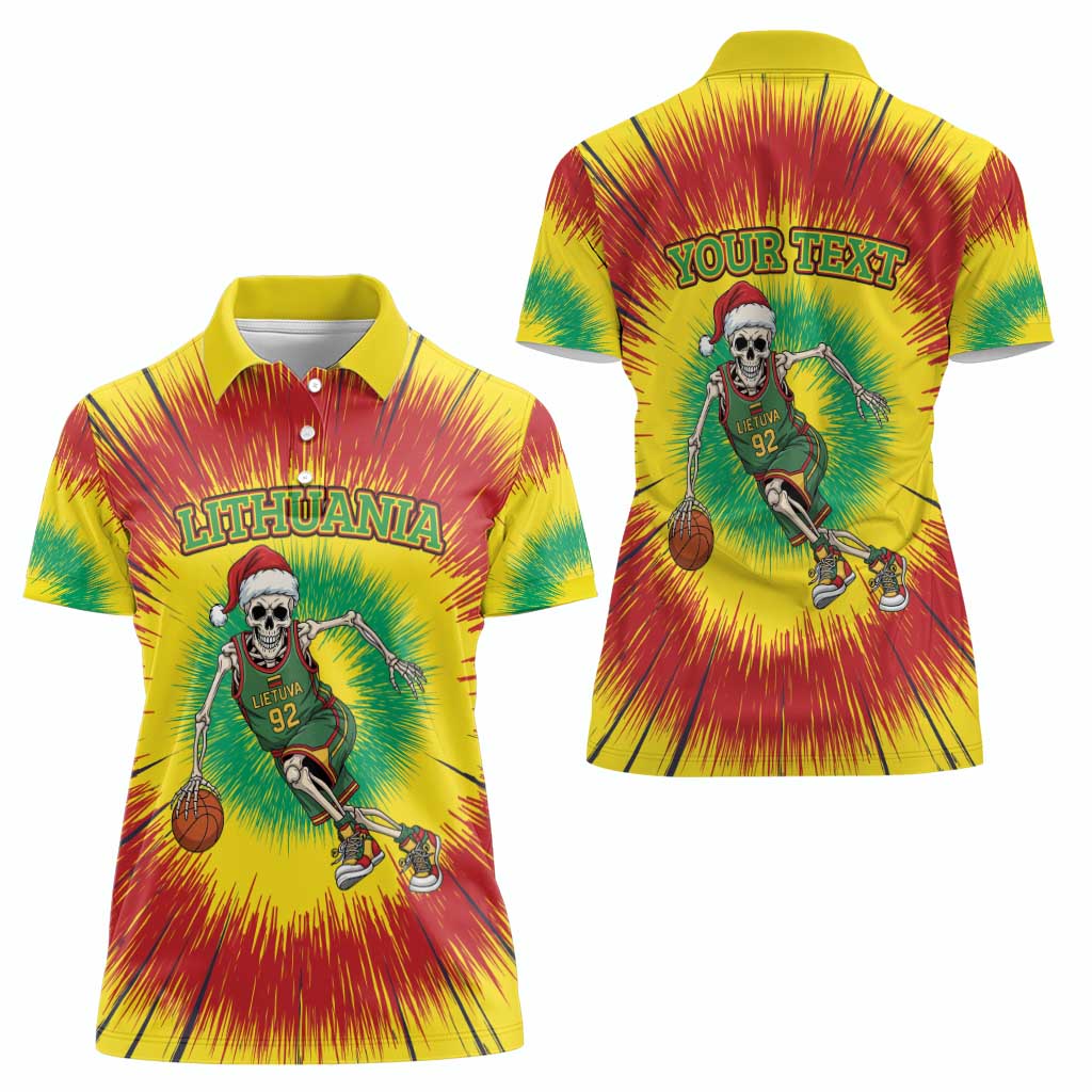 Personalized Lithuania Christmas Tie Dye Women Polo Shirt Skeleton Basketball Slam Dunk LT19