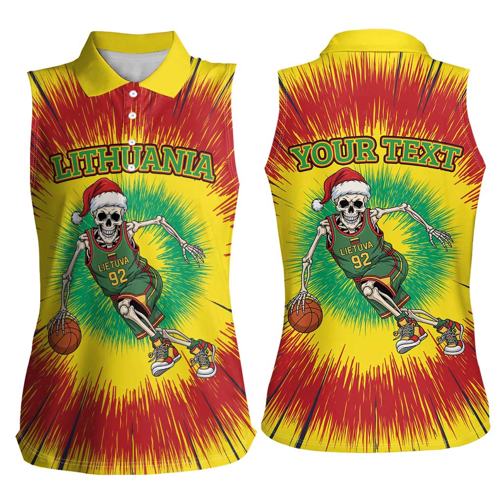 Personalized Lithuania Christmas Tie Dye Women Sleeveless Polo Shirt Skeleton Basketball Slam Dunk LT19