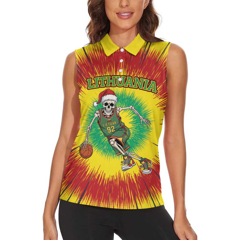 Personalized Lithuania Christmas Tie Dye Women Sleeveless Polo Shirt Skeleton Basketball Slam Dunk LT19